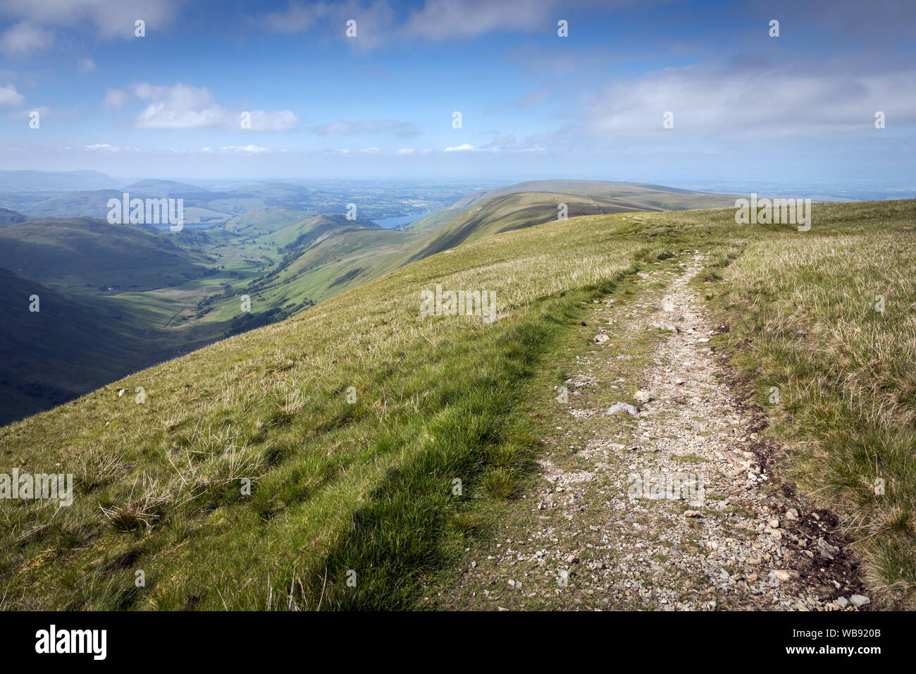 The ancient Roman road High Street crosses High Raise in the English Lake District. The track crosses the eastern fells on its route between Ambleside Stock Photo