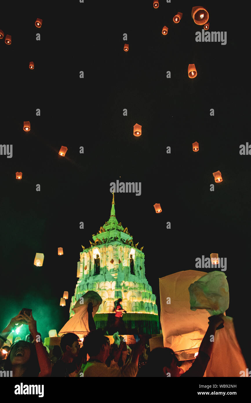 Lanterns festival, Yee Peng and Loy Khratong in Chiang Mai in Thailand