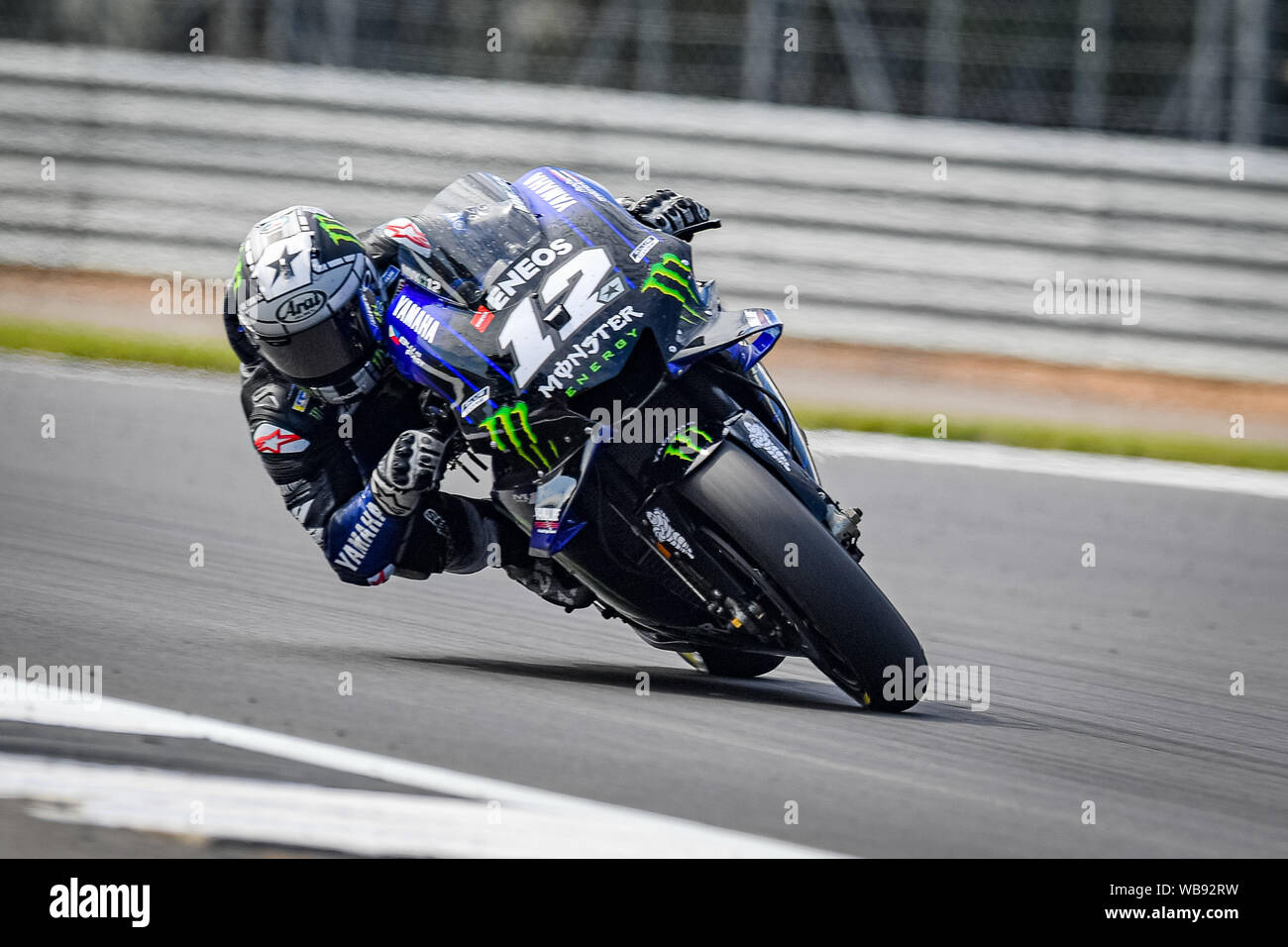 Towcester, UK. 25th Aug, 2019.  25th Aug, 2019. Maverick Vinales (SPA) of Monster Energy Yamaha MotoGP during Sunday’s Race of  GoPro British Grand Prix at Silverstone Circuit on Sunday, August 25, 2019 in TOWCESTER, ENGLAND. Credit: Taka G Wu/Alamy Live News Stock Photo