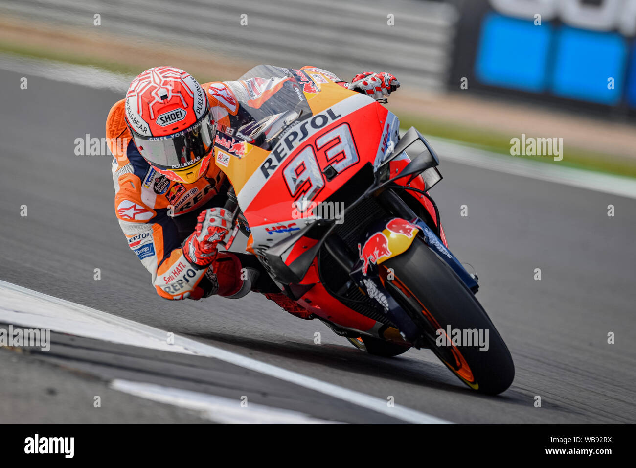 Towcester, UK. 25th Aug, 2019.  25th Aug, 2019. Marc Marquez (SPA) of Repsol Honda Team during Sunday’s Race of  GoPro British Grand Prix at Silverstone Circuit on Sunday, August 25, 2019 in TOWCESTER, ENGLAND. Credit: Taka G Wu/Alamy Live News Stock Photo