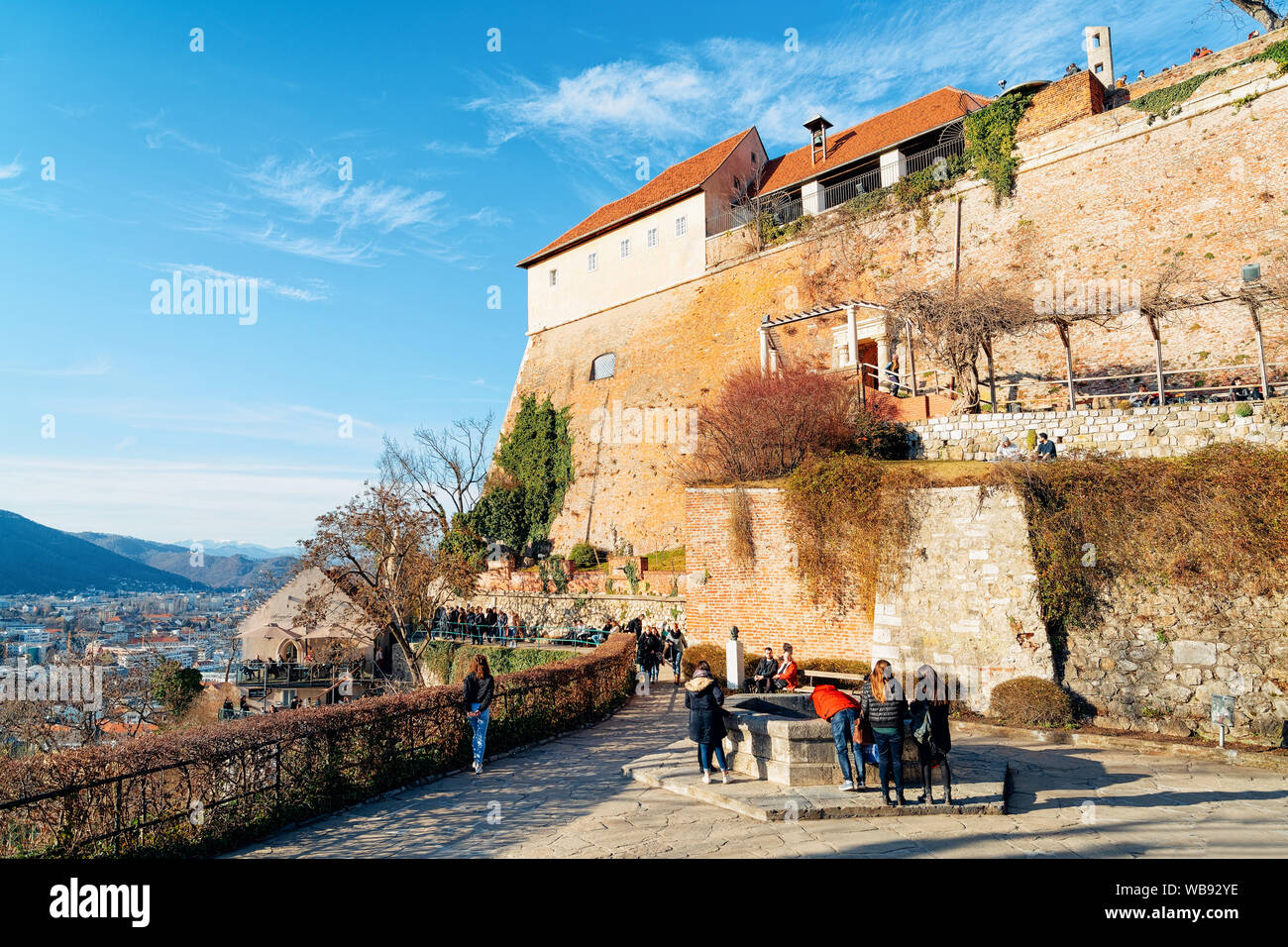 Graz, Austria - February 16, 2019: People on Schlossberg Castle hill on ...