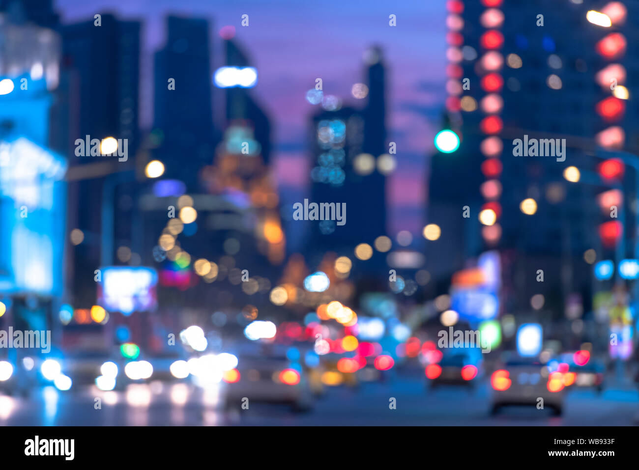 City, blurred Background, defocused picture of City with lights and cars, night life as background, Moscow Stock Photo