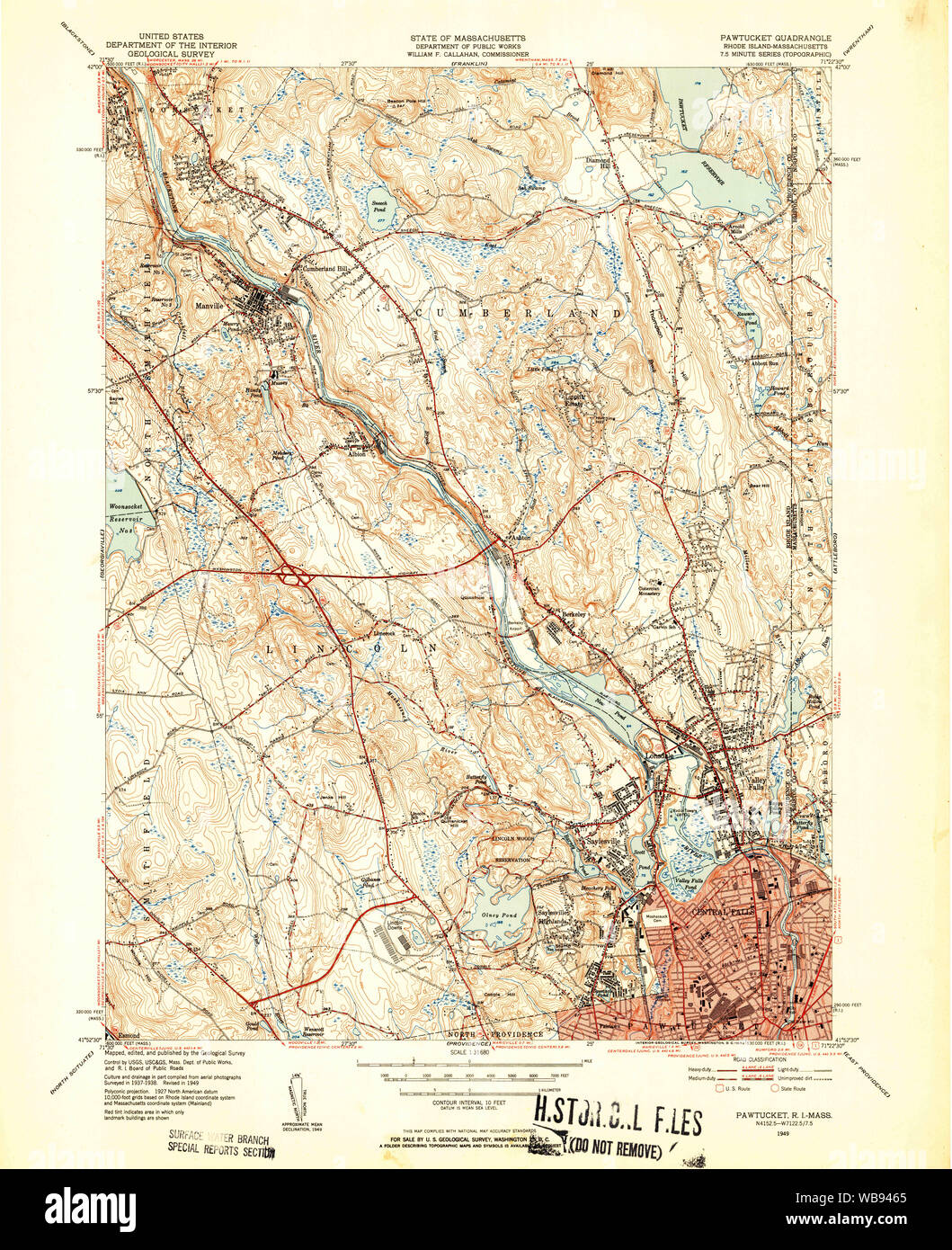 USGS TOPO Map Rhode Island RI Pawtucket 353441 1949 31680 Restoration Stock Photo Alamy