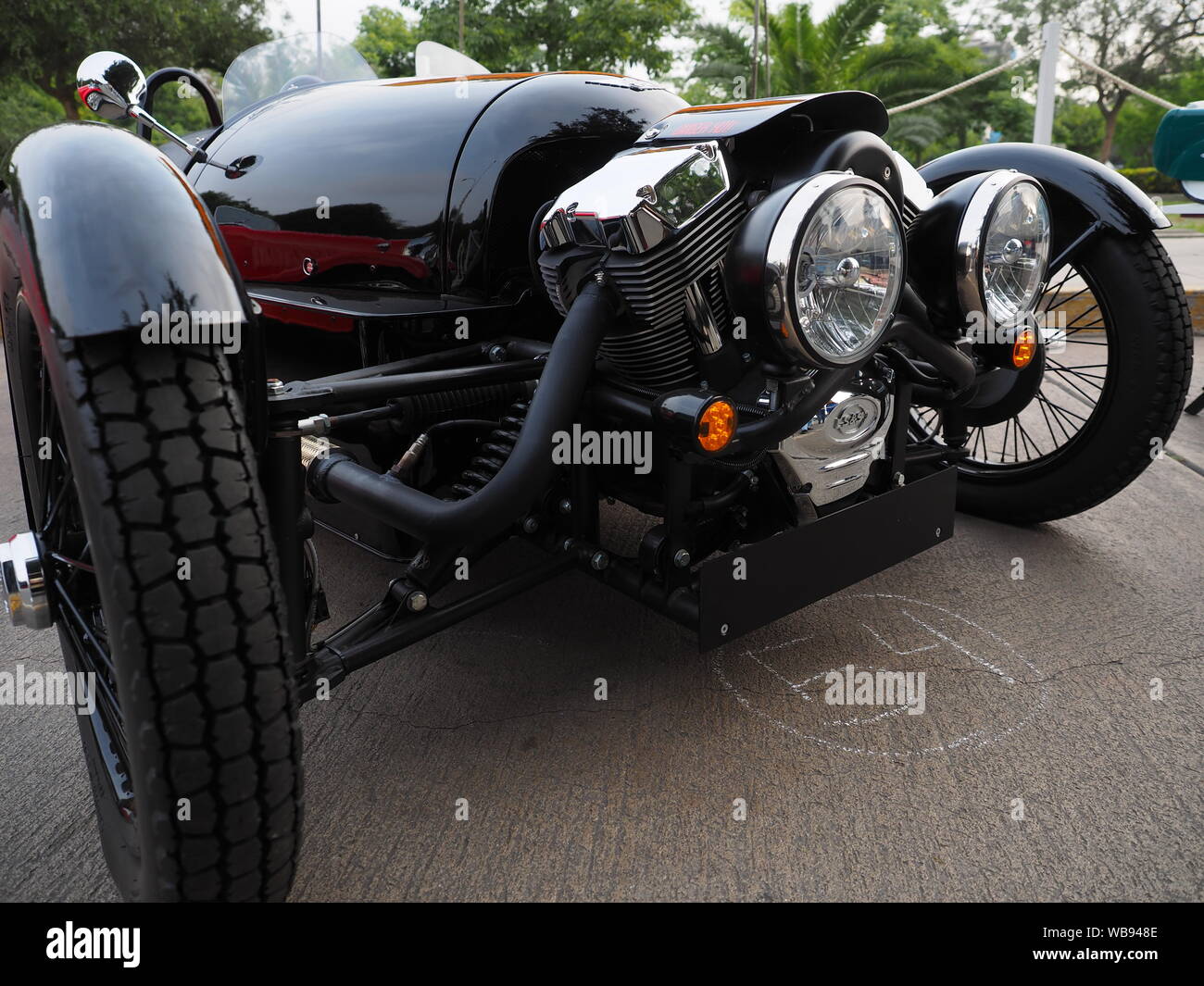 2017 Morgan three wheeler at the 6th Exhibition of British Classic Cars in Lima, Organized by the Antique Automobile Club of Peru - CAAP Stock Photo