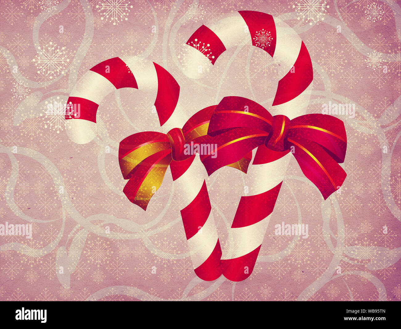 Illustration of two candy canes with bows on retro background Stock ...