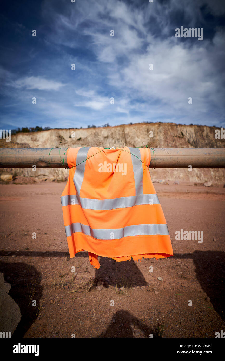 Safety Vest,  industrial workers in quarry, danger, stone Stock Photo
