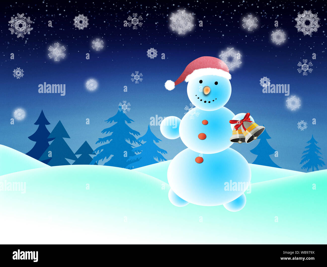 Illustration of winter background with cute snowman Stock Photo - Alamy