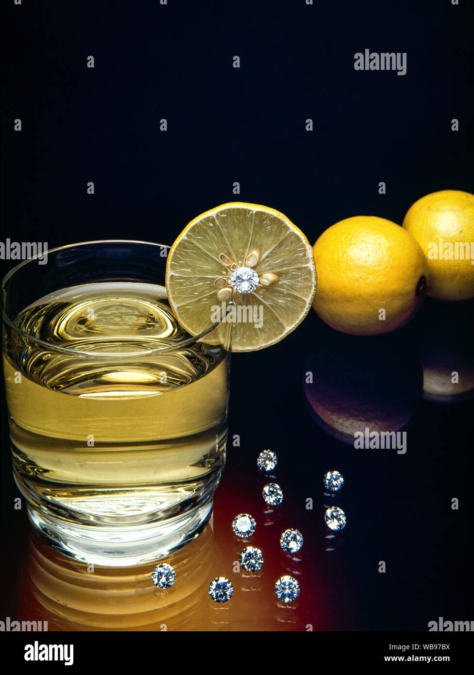 08 May 2019 Concept of Diamond as still life, glass, chalice, tumbler, drink, drinking, bibs, sweet, colour,Studio shot Mumbai Maharashtra India Stock Photo