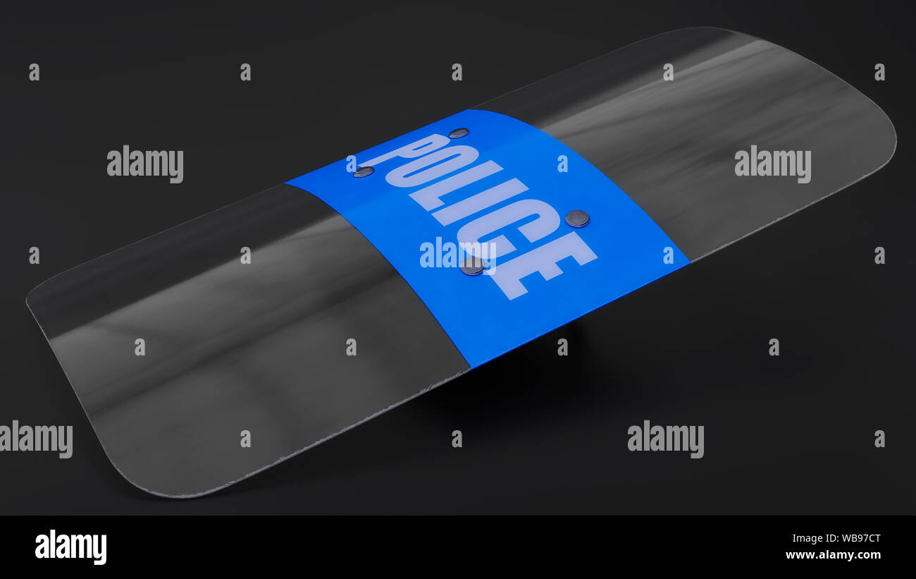 Riot control police shield isolated on a dark background. - 3D ...