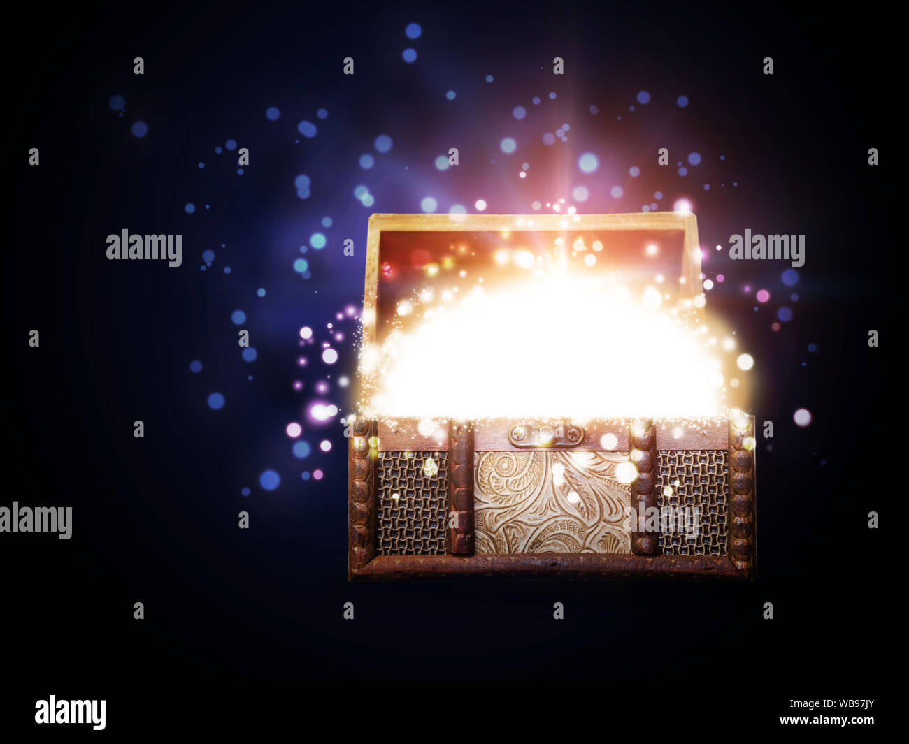 Decorative fantasy magic box with glowing sparkles Stock Photo Alamy
