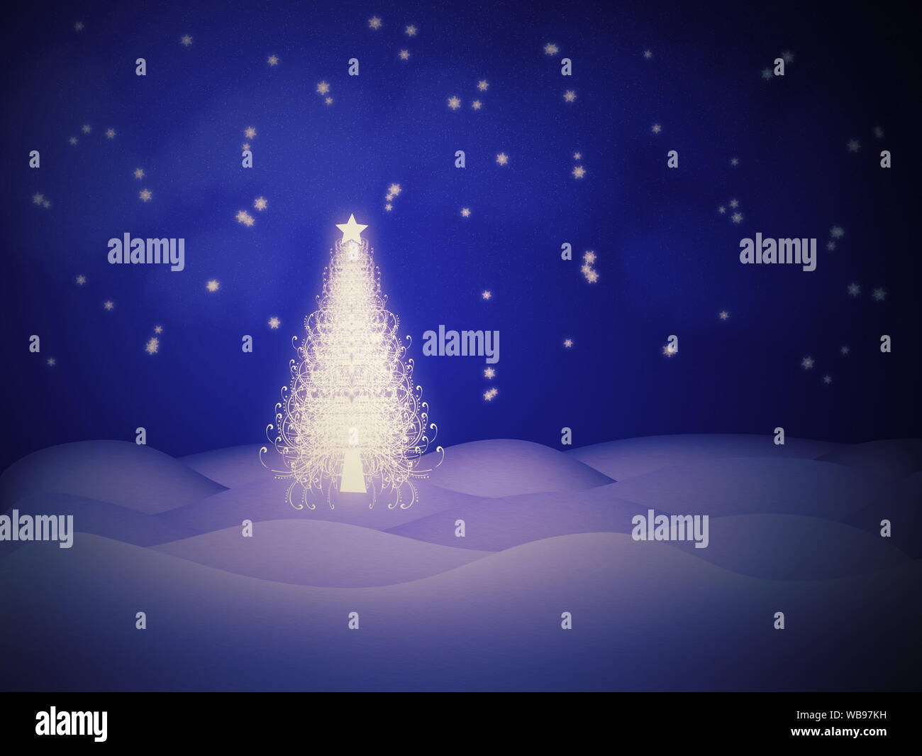 Abstract glowing Christmas tree on winter background Stock Photo - Alamy