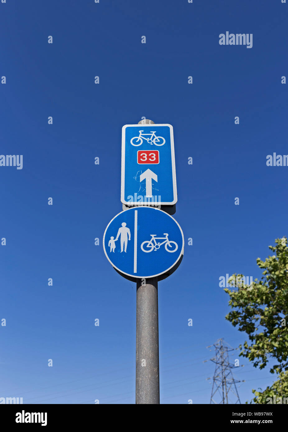 Signs on cycle route 33 which links Worle to Uphill in Westonsuper