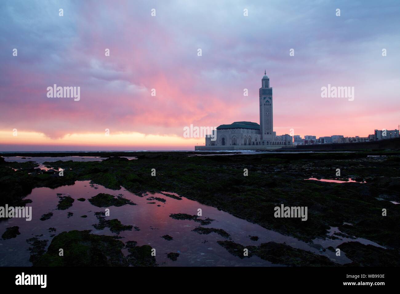 The most famous and impressive building in Casablanca - Mosque Hassan-II. Stock Photo