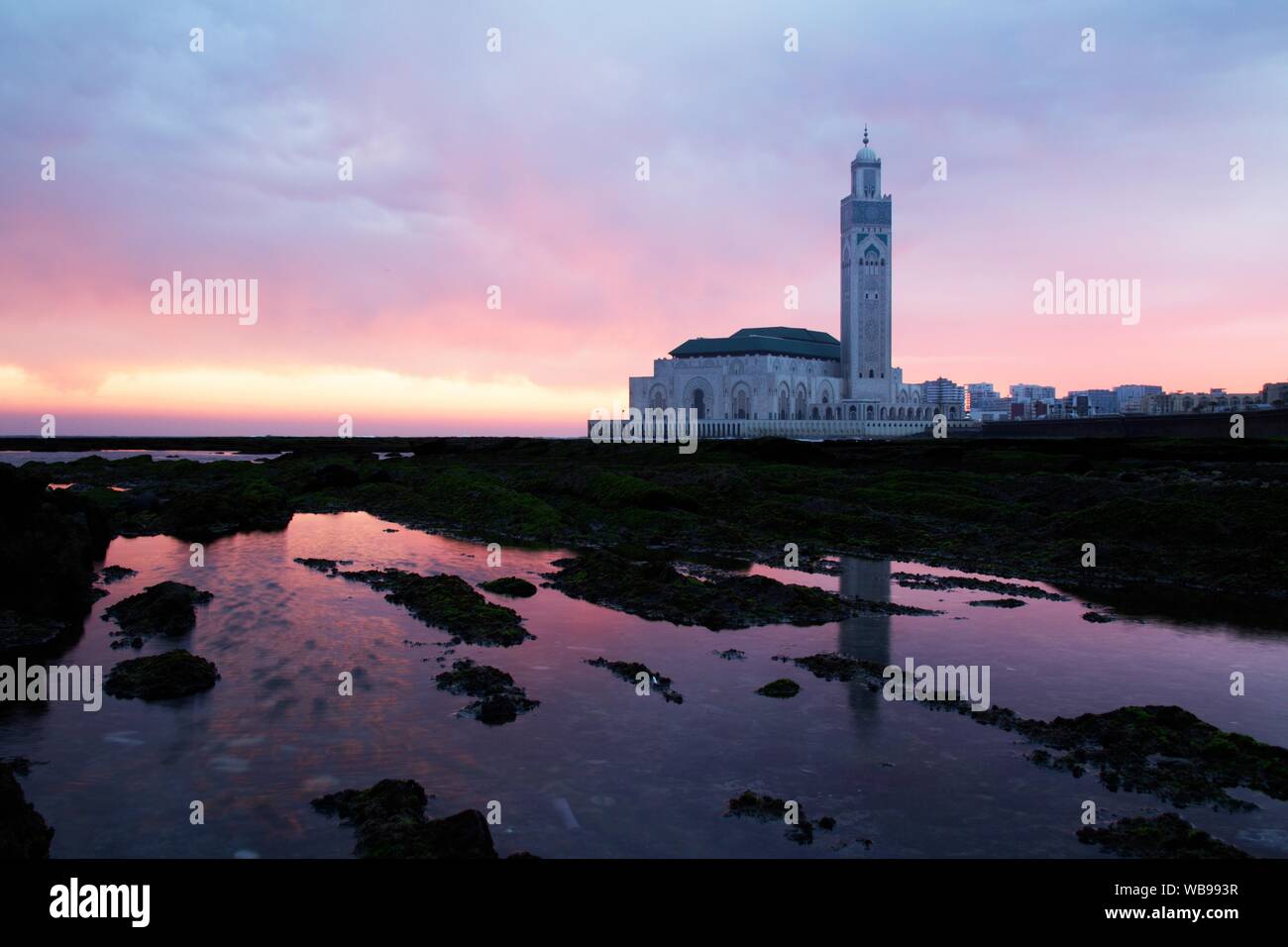 The most famous and impressive building in Casablanca - Mosque Hassan-II. Stock Photo