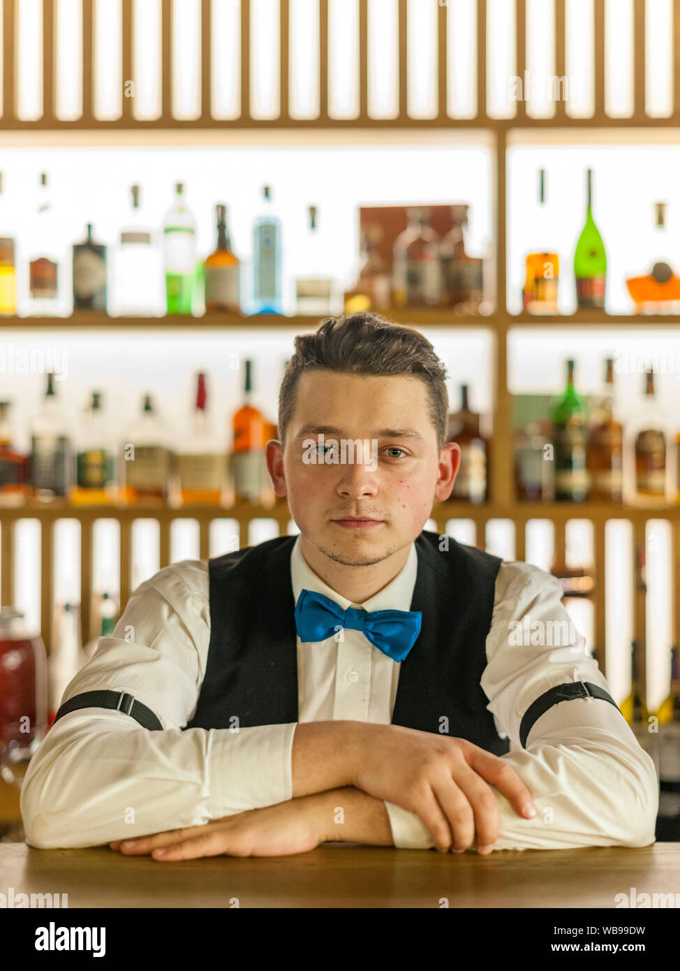 Barman in Dom bar in Minsk, Belarus. Stock Photo