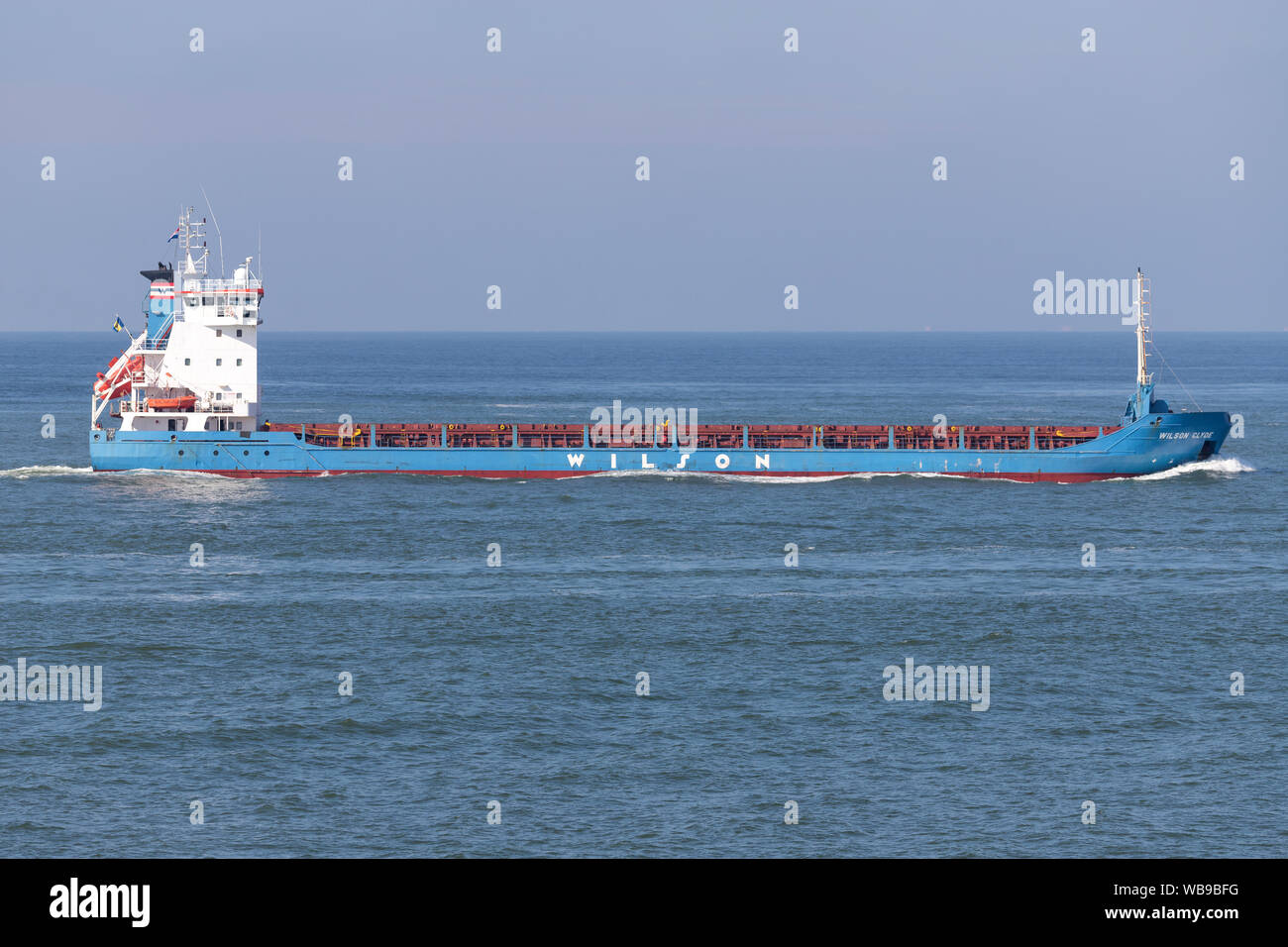 General cargo vessel WILSON CLYDE inbound Rotterdam. Wilson ASA is one of the largest short sea shipping companies in the world. Stock Photo