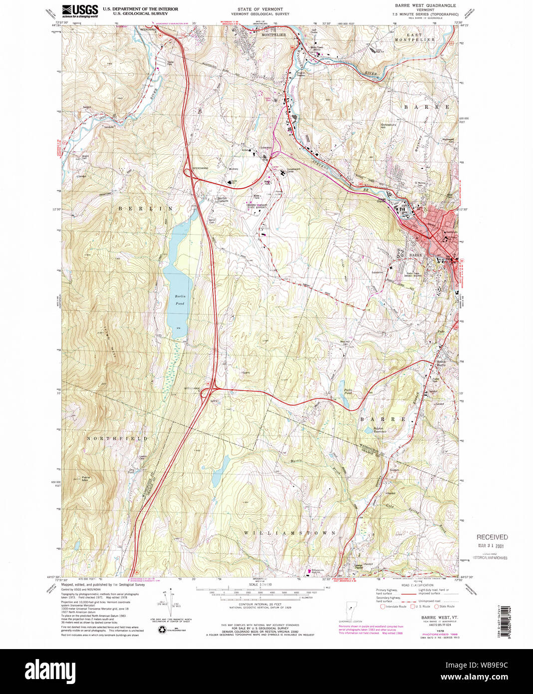 USGS Topo Map Vermont VT Barre West 337304 1978 24000 Restoration Stock Photo Alamy