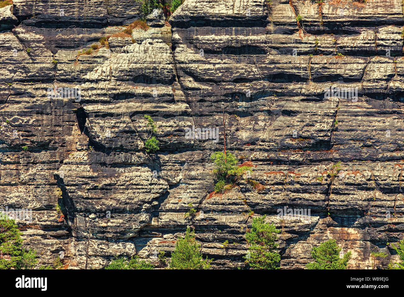 Rock background, minimalistic abstract photo of a big rock in national park Czech Switzerland 120 km north of Prague, Czech Republic. Stock Photo