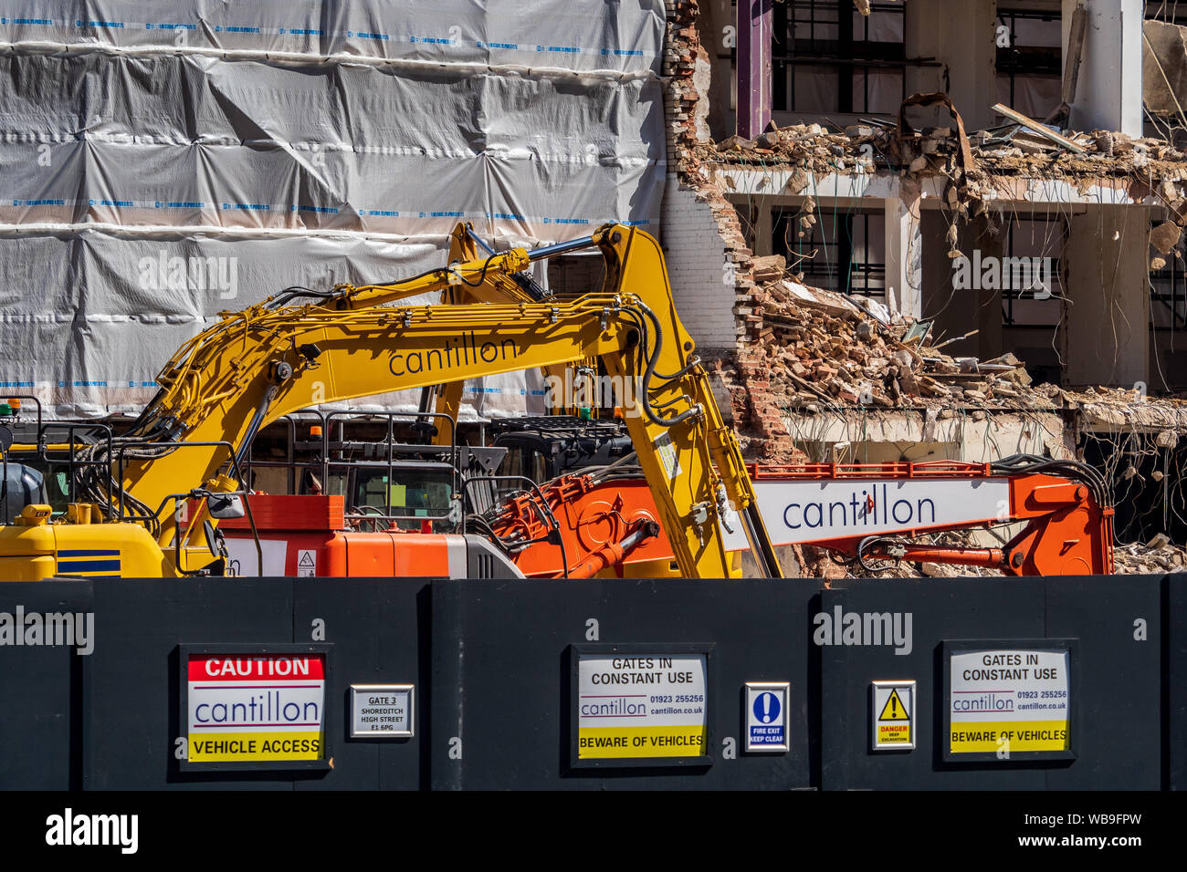 Cantillon - Cantillon Ltd is a London based demolition company - sign outside construction site during the demolition phase. Stock Photo