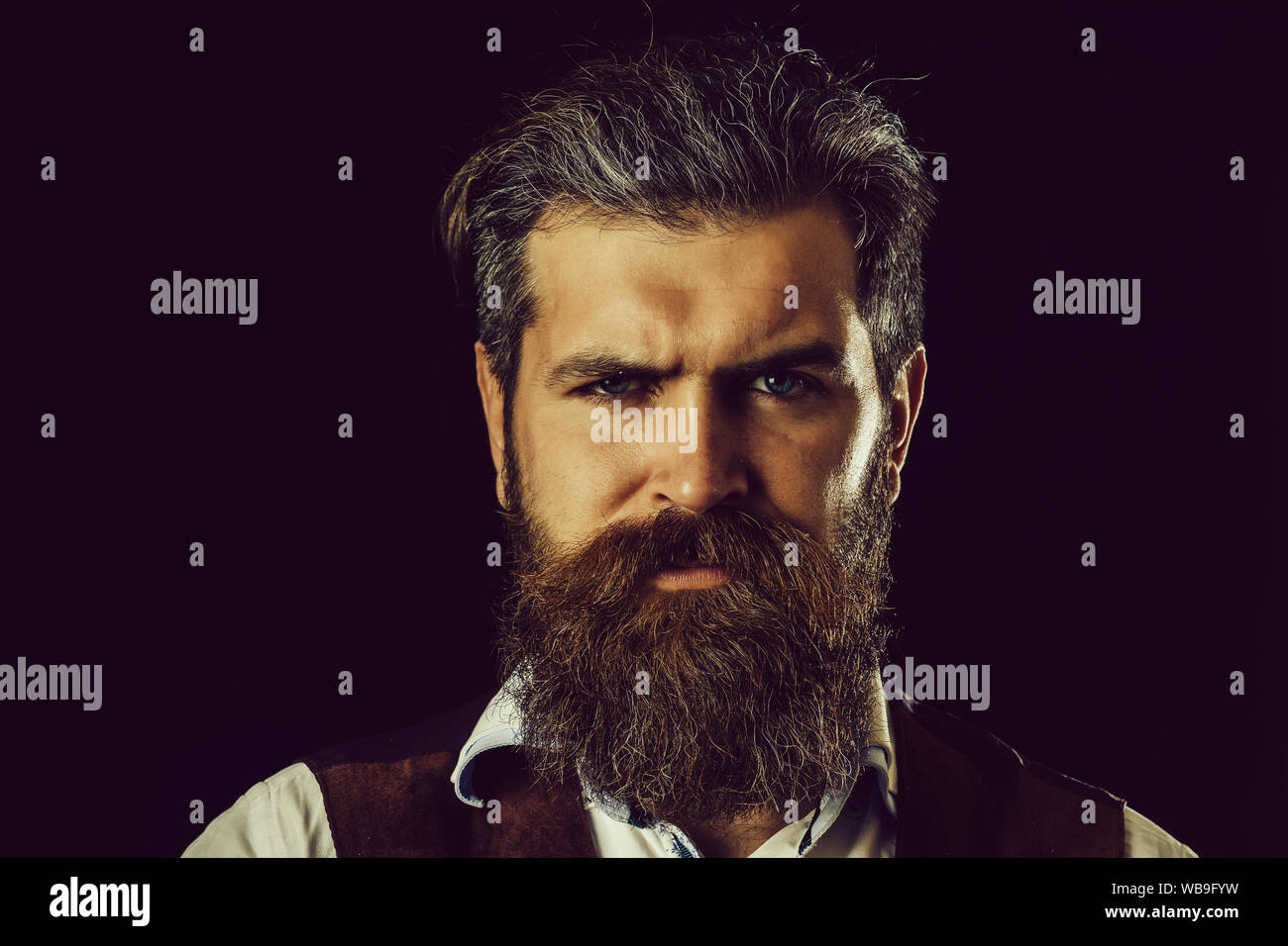 Man With Long Beard Moustache And Grey Hair Bearded Hipster With
