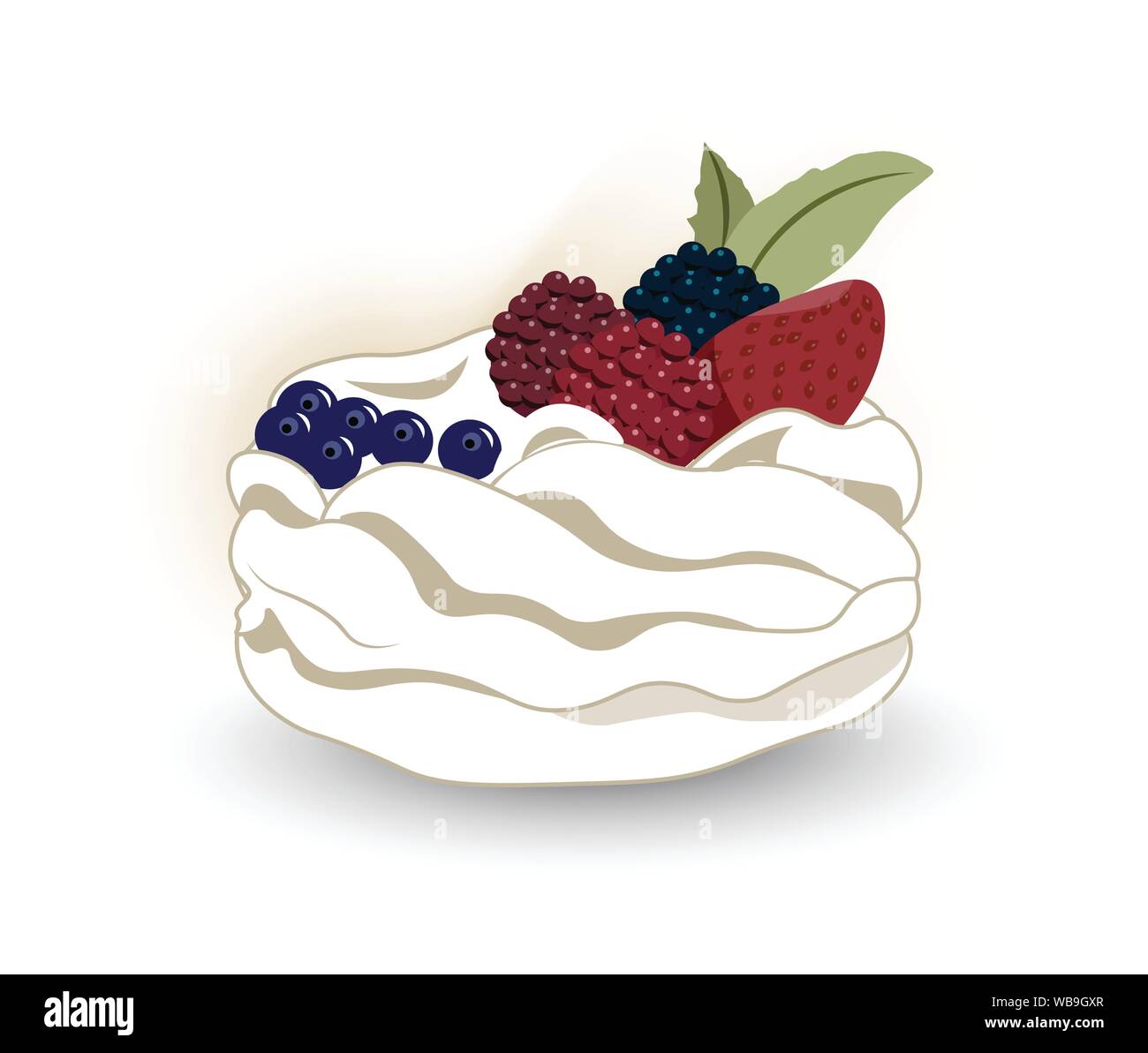 Pavlova is a meringue-based dessert whiyh a fresh berries, named after the Russian ballerina Anna Pavlova. Stock Vector