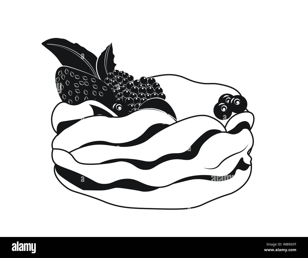Pavlova is a meringue-based dessert with a fresh berries, named after the Russian ballerina Anna Pavlova. Stock Vector