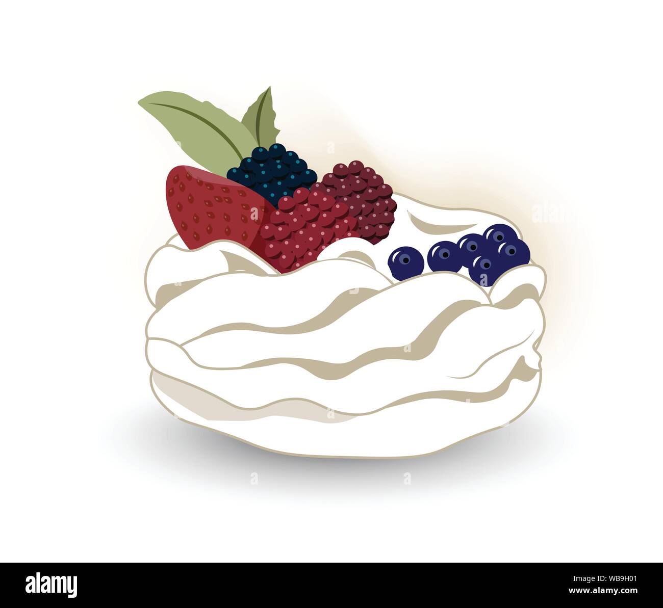 Pavlova is a meringue-based dessert whiyh a fresh berries, named after the Russian ballerina Anna Pavlova. Stock Vector