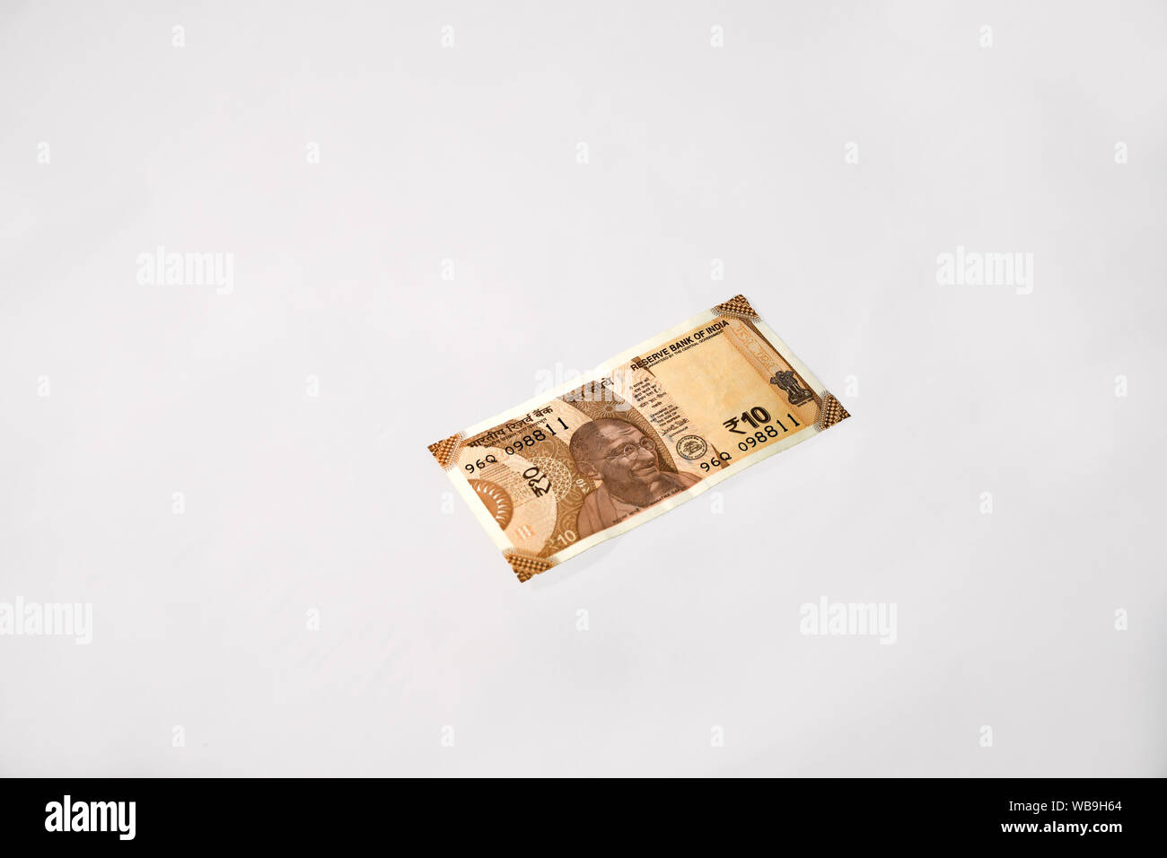 New Indian Ten Rupee Currency Note Stock Photo