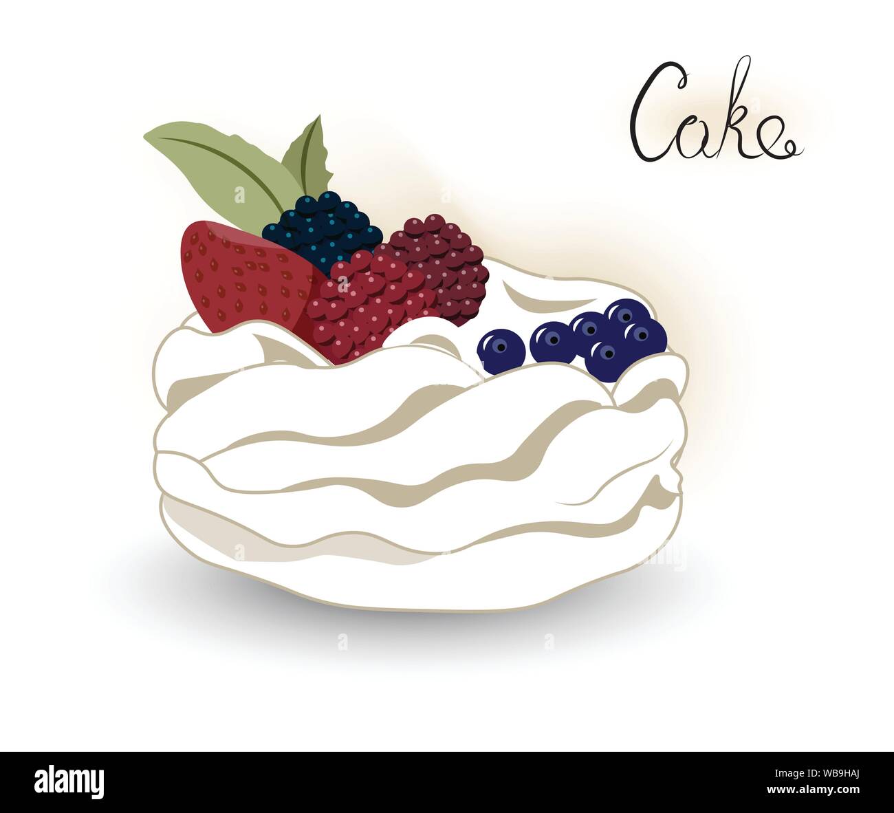Pavlova is a meringue-based dessert whiyh a fresh berries, named after the Russian ballerina Anna Pavlova. Stock Vector