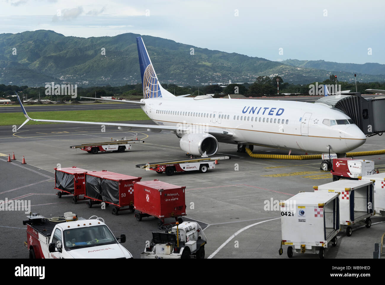 Juan Santamaría International Airport, Alajuela, Costa Rica with United Airlines jet Stock Photo