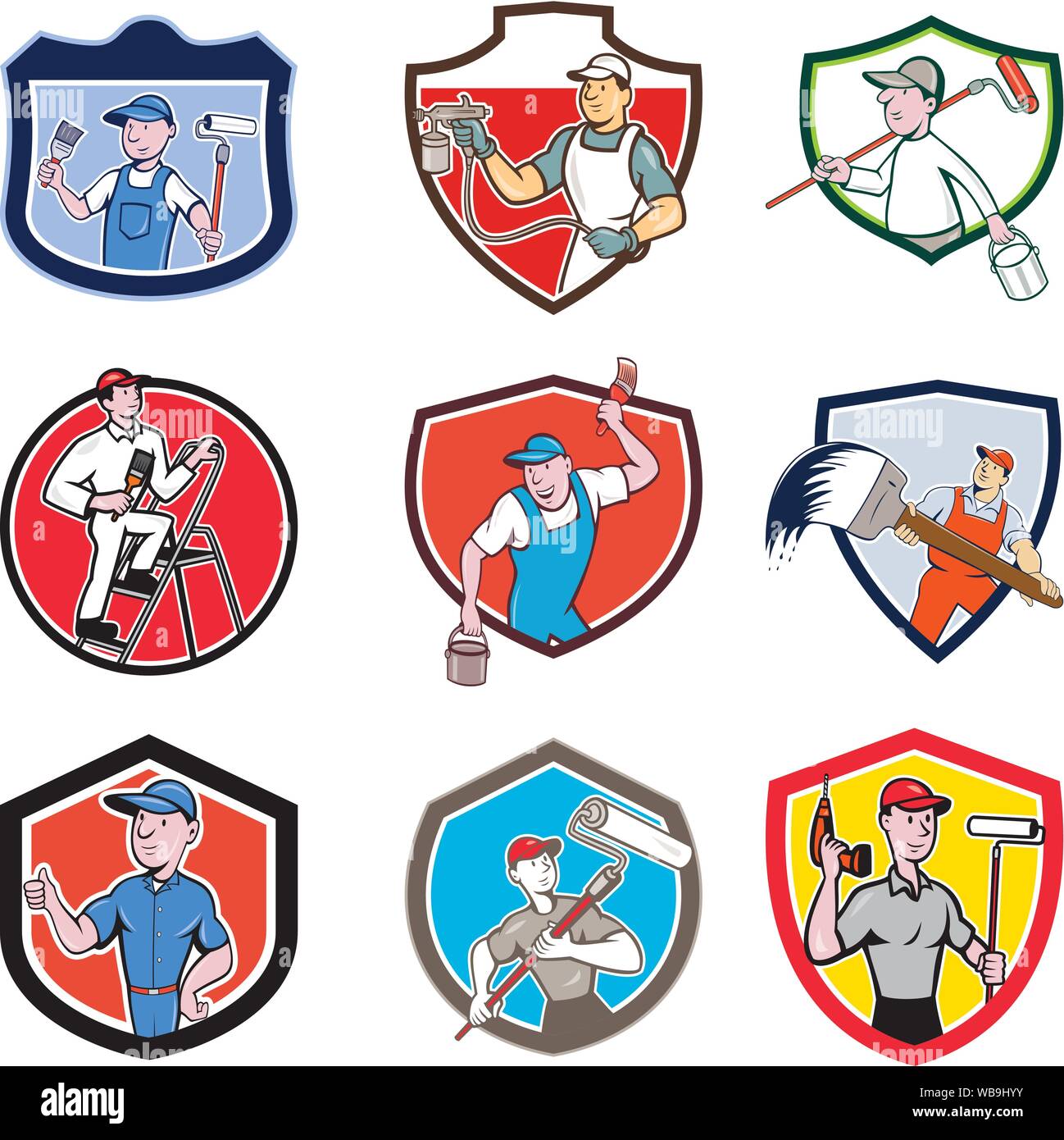 Set or collection of cartoon character mascot style illustration of ...