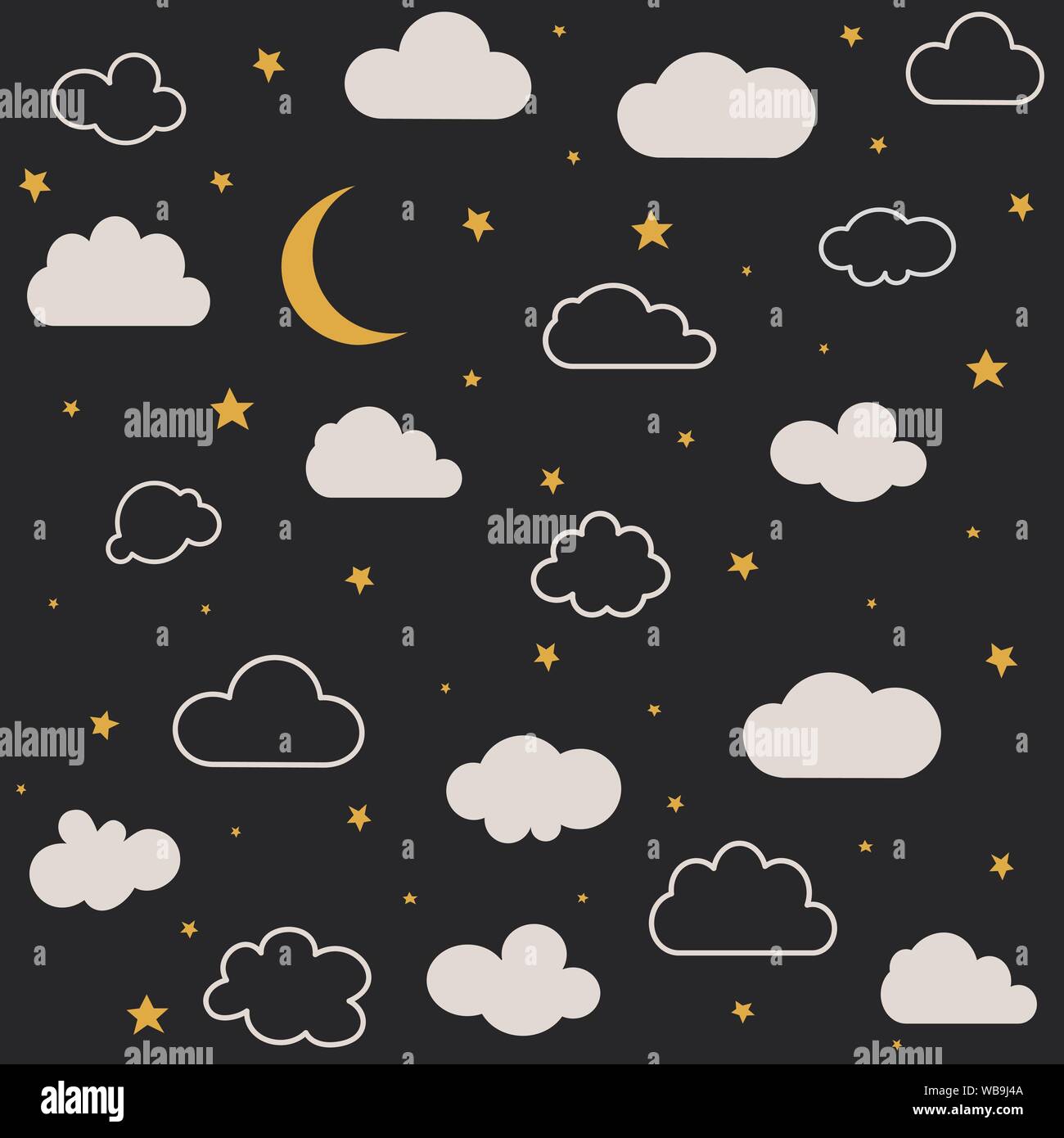 Cute baby clouds, stars, moon pattern vector seamless Stock Vector