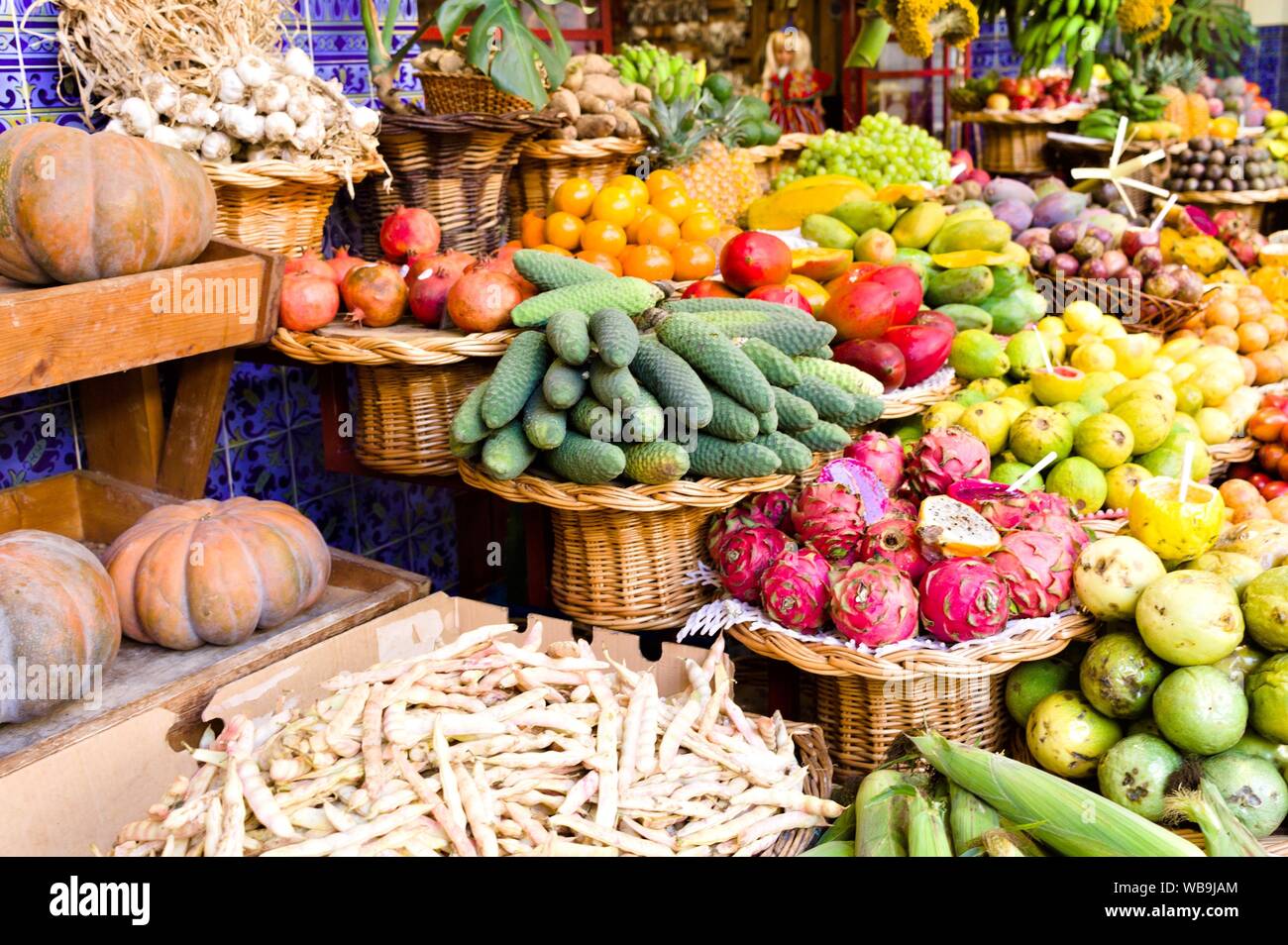 Colored fruits and vegetables in a fruit and vegetable market (Funchal