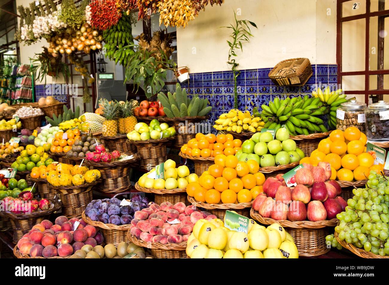 Colored fruits and vegetables in a fruit and vegetable market (Funchal, Madeira, Portugal Stock