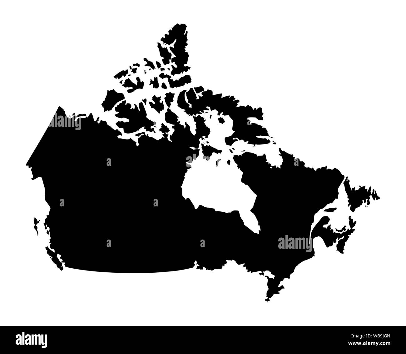 Canada dark silhouette map isolated on white background Stock Vector