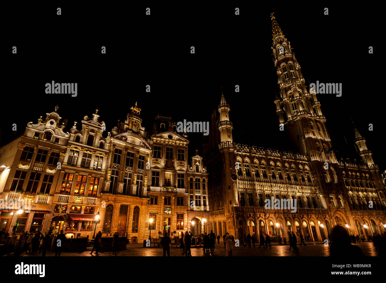 Beautiful view at Grand-Place (Grote Markt) in night. The central square of Brussels with the city's Town Hall. One of the most beautiful squares in t Stock Photo
