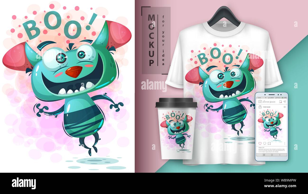 Cute monster - mockup for your idea. Stock Vector