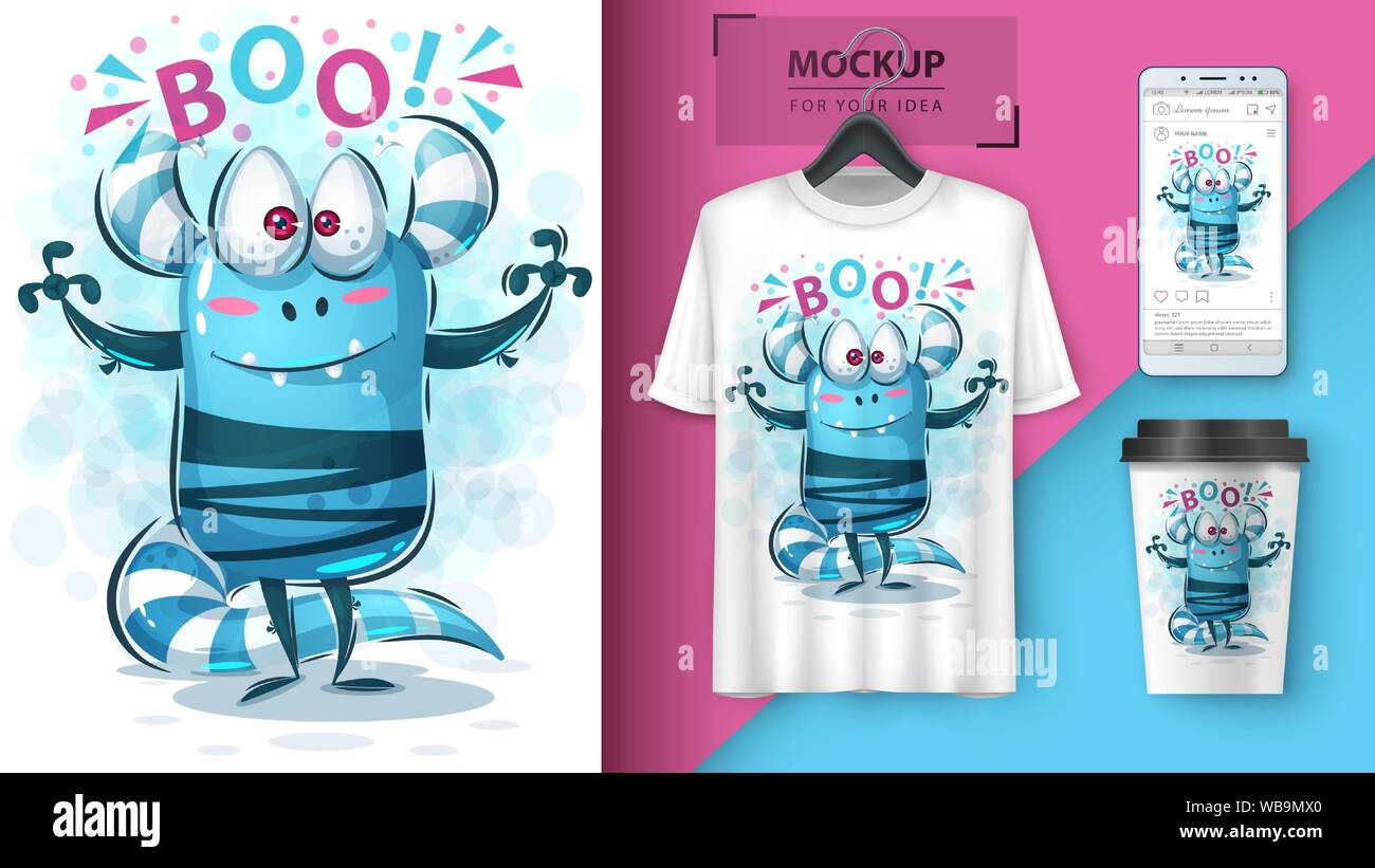 Cute monster hello - mockup for your idea Stock Vector