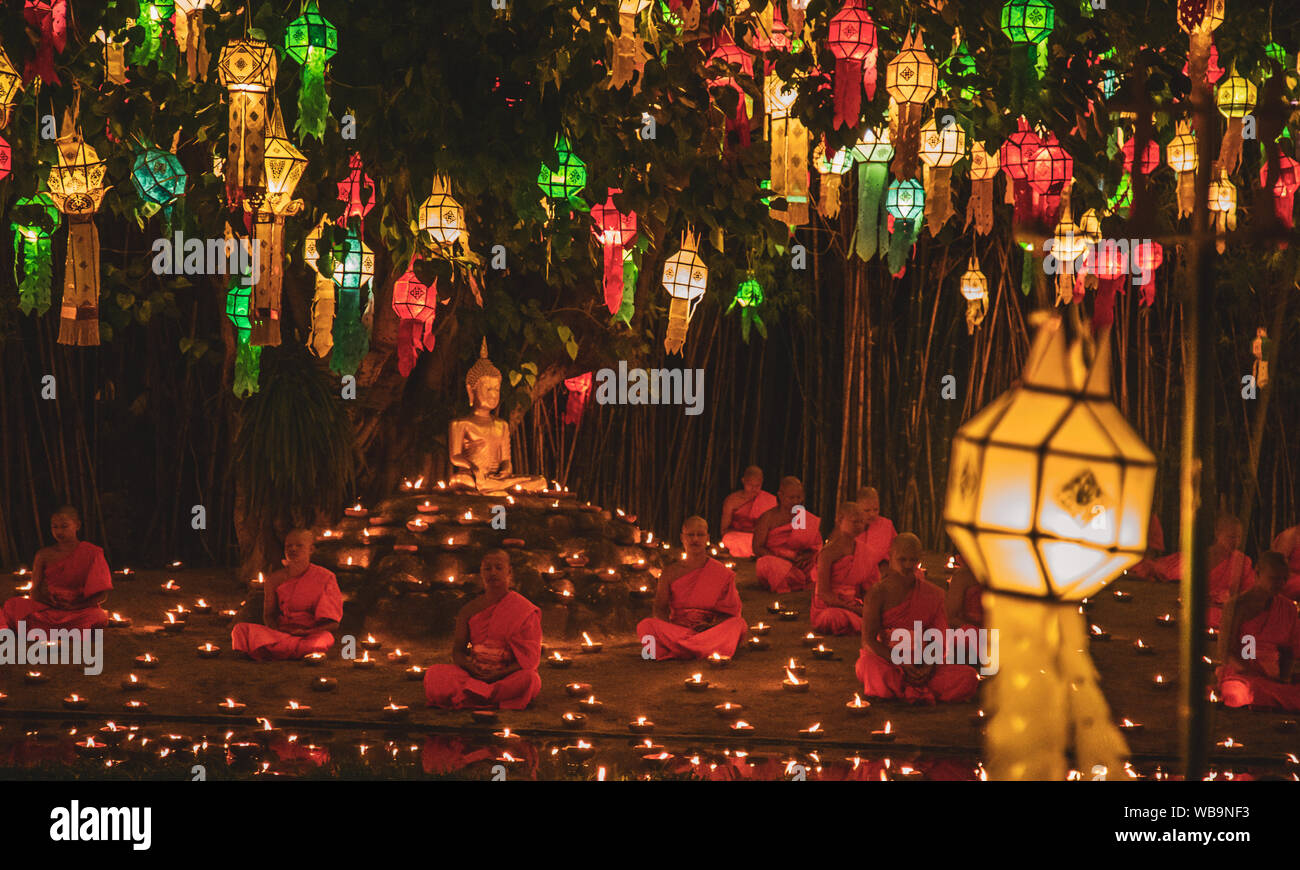 Lanterns festival, Yee Peng and Loy Khratong in Chiang Mai, Thailand Stock Photo