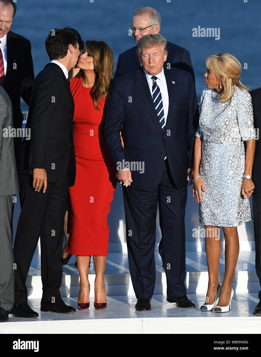 Canada Prime Minister Justin Trudeau Melania Trump, US President Donald  Trump and Brigitte Macron and French President Emmanuel Macron join other  World Leaders for the family photo at the G7 Summit in