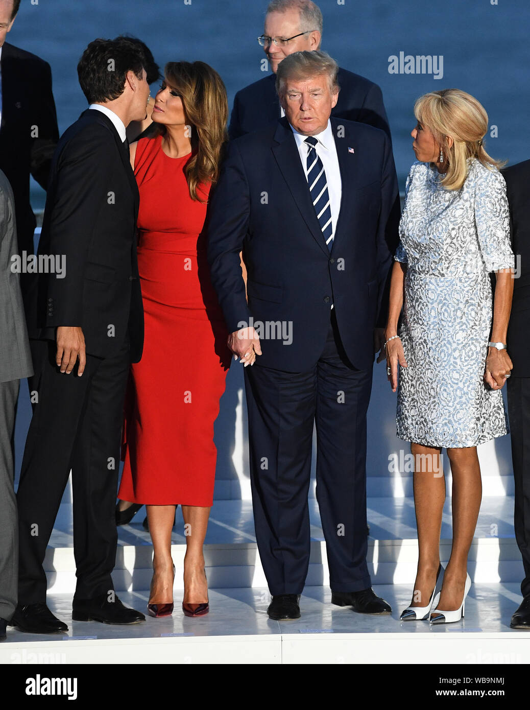 Canada Prime Minister Justin Trudeau Melania Trump, US President Donald  Trump and Brigitte Macron and French President Emmanuel Macron join other  World Leaders for the family photo at the G7 Summit in