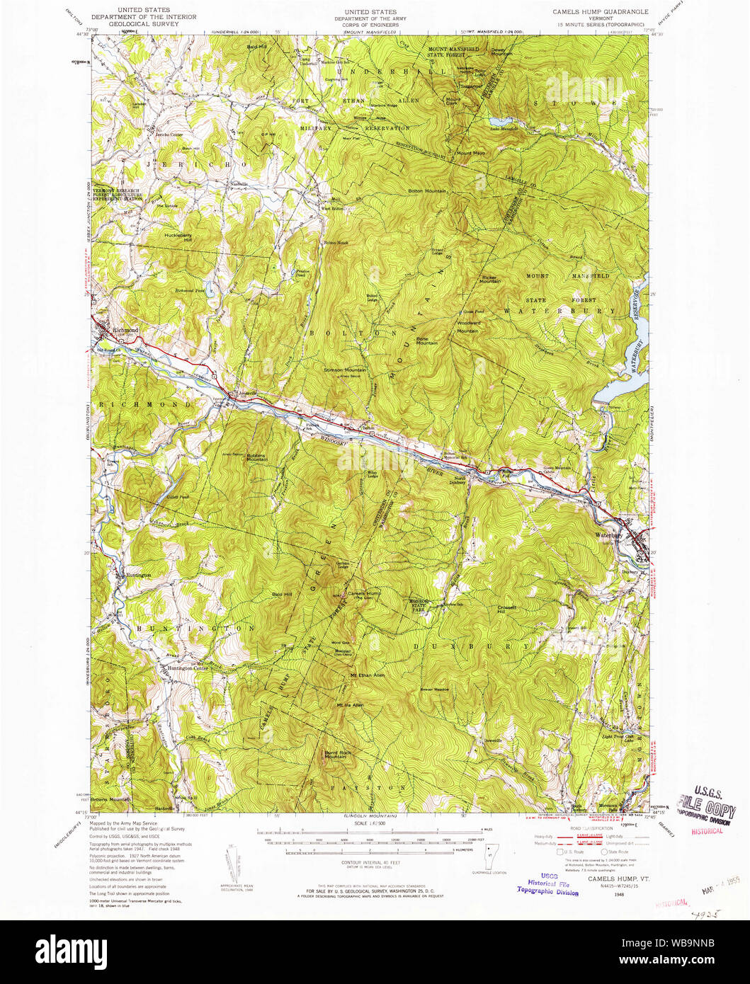 USGS Topo Map Vermont VT Camels Hump 337910 1948 62500 Restoration Stock Photo Alamy