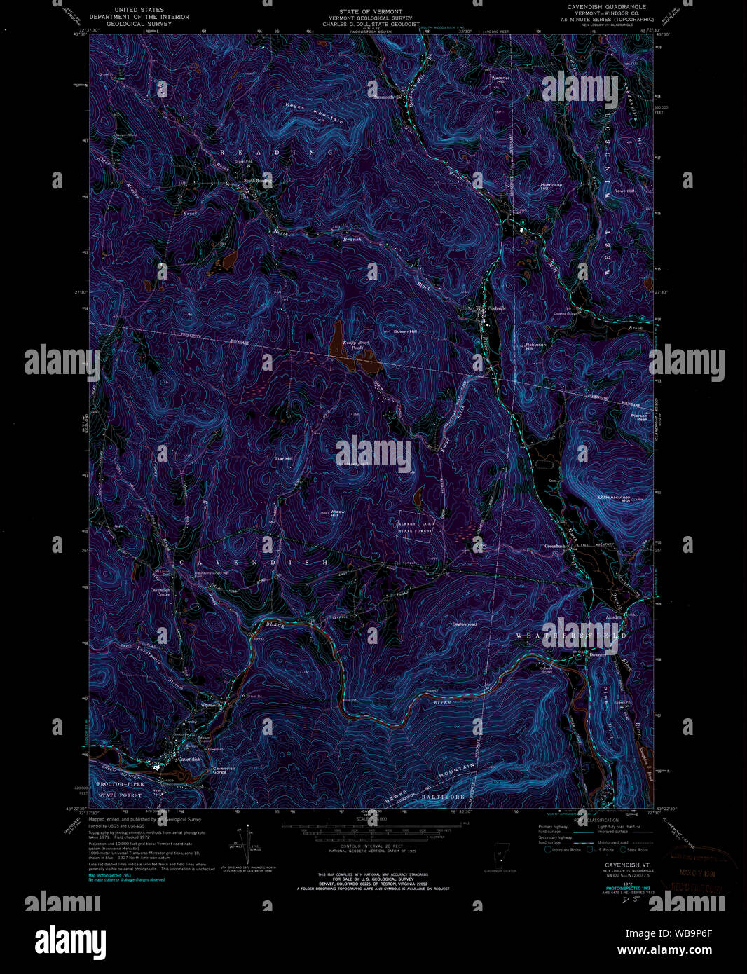USGS Topo Map Vermont VT Cavendish 337360 1972 24000 Inverted