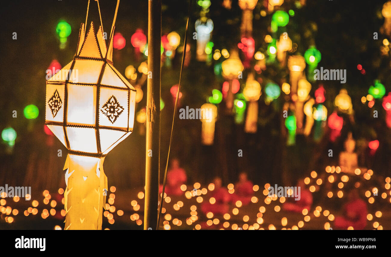 Lanterns festival, Yee Peng and Loy Khratong in Chiang Mai, Thailand Stock Photo