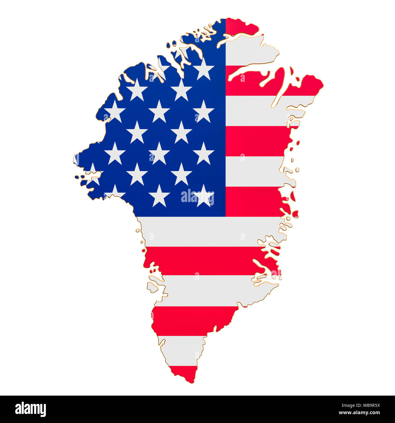 Purchase of Greenland concept, map of Greenland with USA flag. 3D
