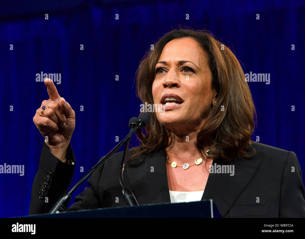 San Francisco, CA - August 23, 2019: Presidential candidate Kamala Harris speaking at the Democratic National Convention summer session in San Francis Stock Photo