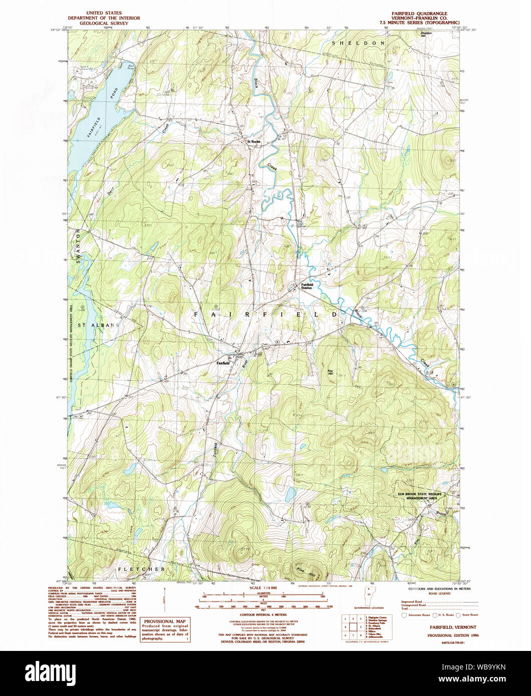 USGS Topo Map  Vermont VT Fairfield 105122 1986 24000 Restoration Stock Photo