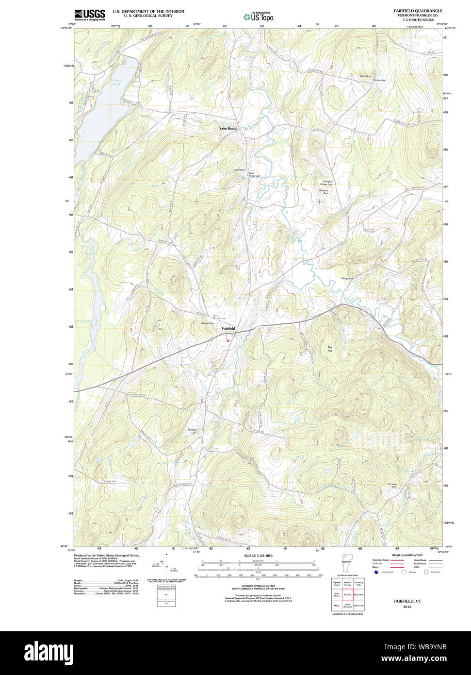 USGS Topo Map  Vermont VT Fairfield 20120509 TM Restoration Stock Photo