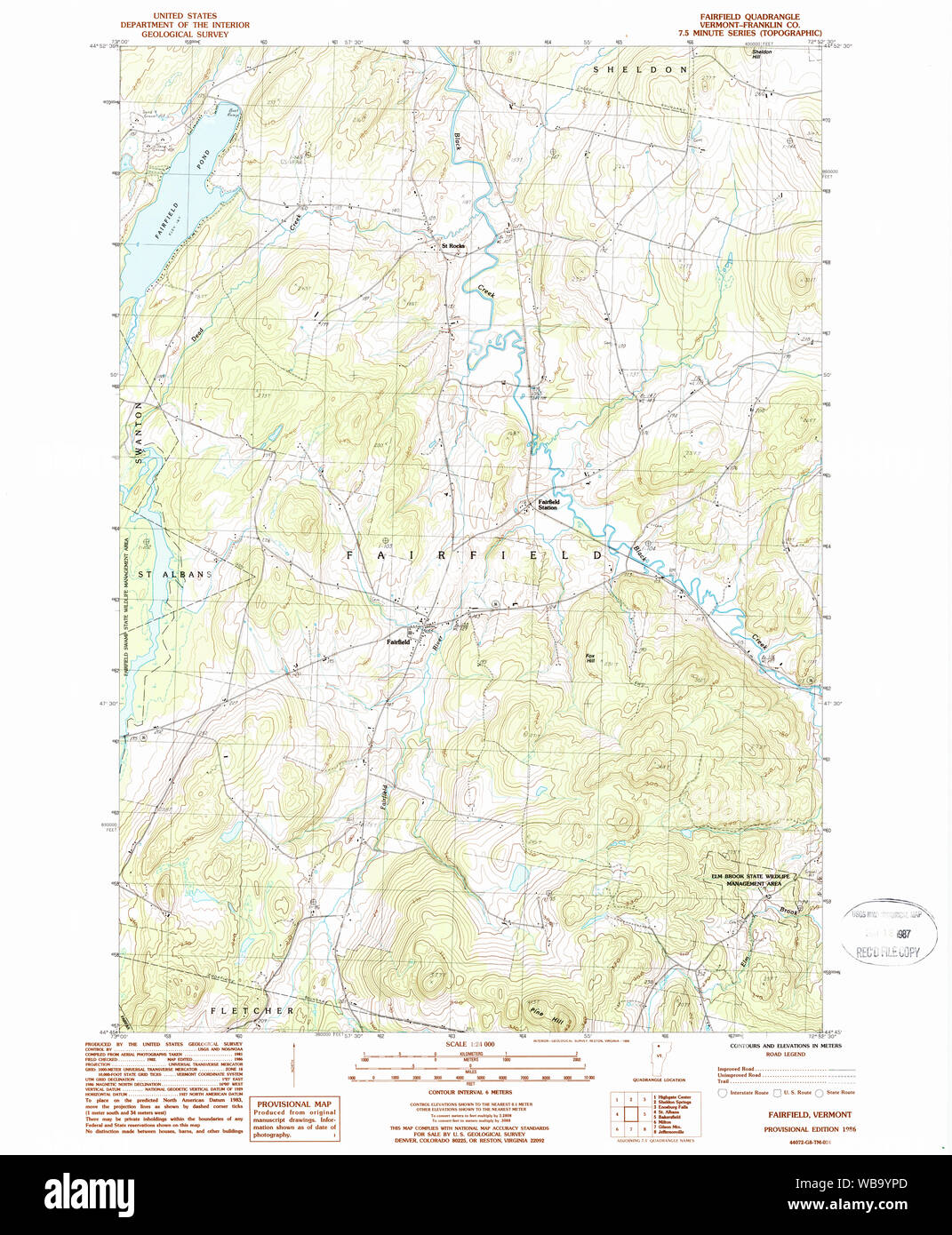 USGS Topo Map  Vermont VT Fairfield 337421 1986 24000 Restoration Stock Photo