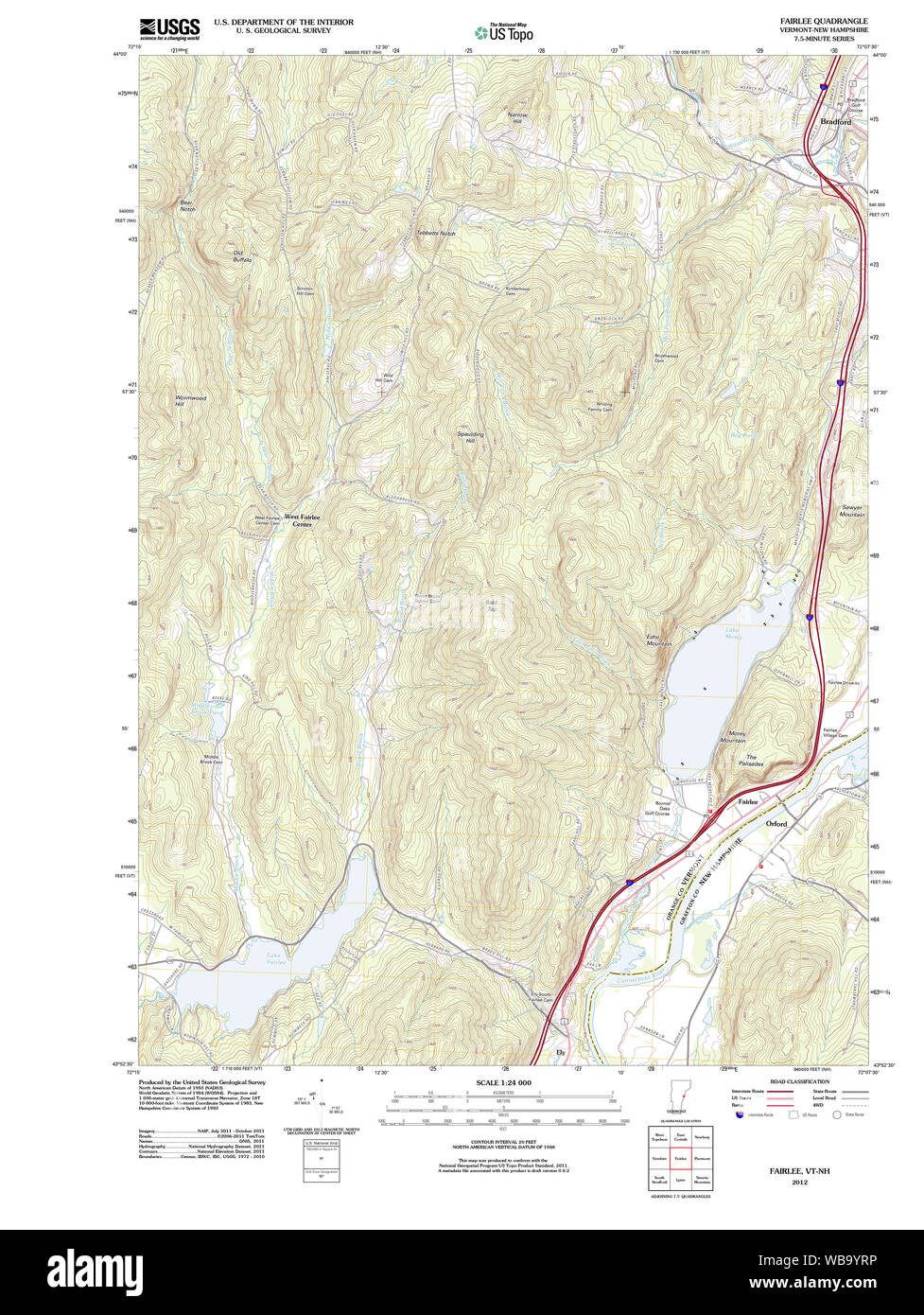 USGS Topo Map  Vermont VT Fairlee 20120607 TM Restoration Stock Photo